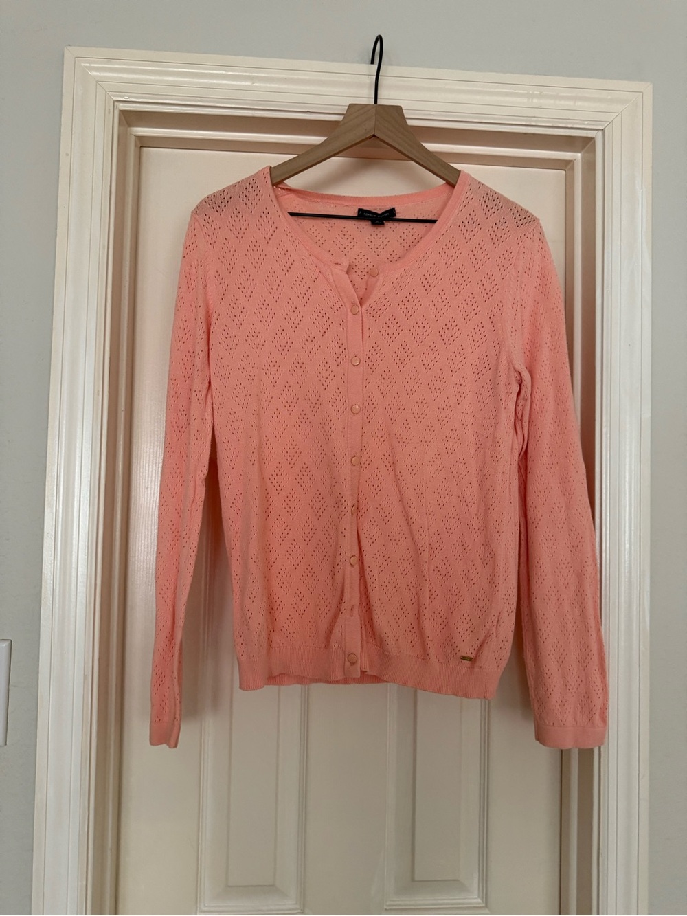 Tommy Hilfiger Pointelle Cardigan Sweater - Coral Pink